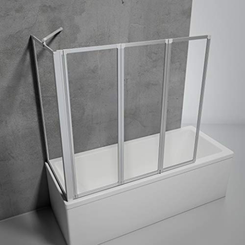 Schulte Duschabtrennung für Badewanne Smart, Höhe: 121 cm, 3-teilig mit Seitenwand 73-76 cm, 3 mm Sicherheitsglas (ESG) Klar hell, inkl. Klebemontage, Alu-natur, D133075 01 50