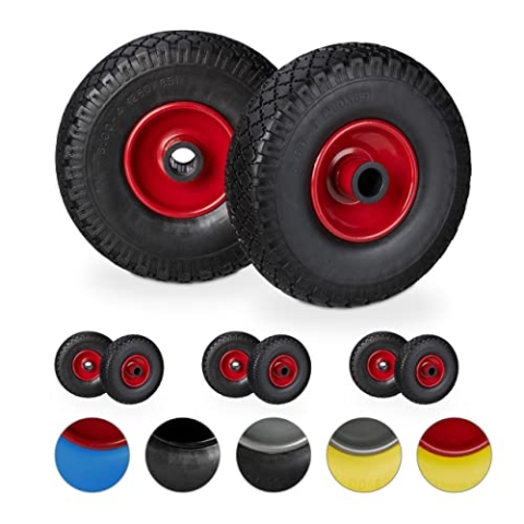 8 x Sackkarrenrad im Set, pannensicher, 3.00-4 Vollgummireifen, Stahlfelge, 25mm Achse, 100kg, 260x85mm, schwarz-rot