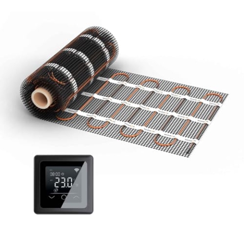 WARMON elektrische Fußbodenheizung für Fliesen: Zweiader-Heizmatte WARMON CLASSIC 150 W/m², heating mat, mit Thermostat nach Wahl, Thermostat:MCS 750 WiFi - Schwarz, Mattengröße:8 m²