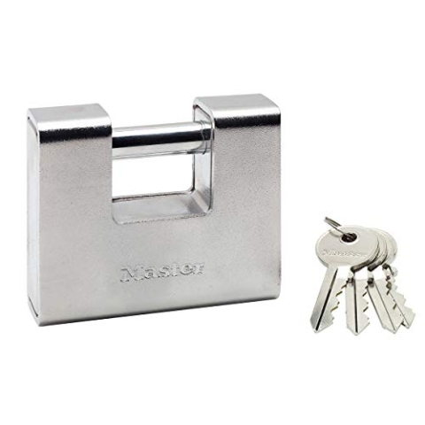 Master Lock 690EURD Rechteckiges Vorhängeschloss aus gehärtetem Stahl mit Schlüssel, Grau, 10,4 x 9 x 2,9 cm