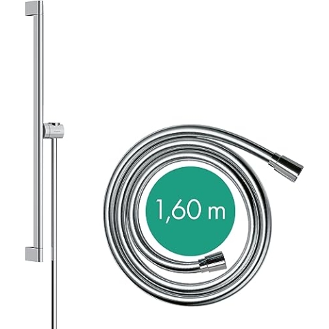 hansgrohe Brausestange Unica S Puro, Duschstange 65cm mit Brauseschlauch Isiflex 160cm und Easy Slide Duschkopfalterung, Chrom