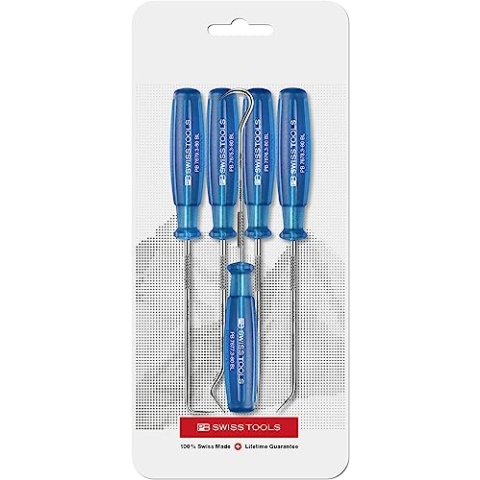 PB Swiss Tools Mini Haken Pick Set PB 7684 | 100% Swiss Made | 5-teiliges PickTool für Dichtungen bei O-Ring, Bremse, Motor, Getriebe