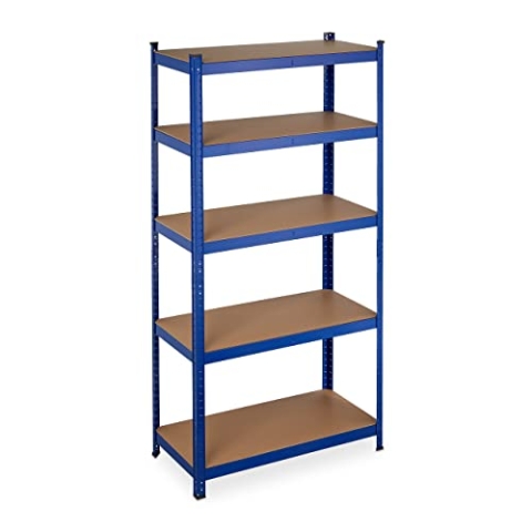 Relaxdays Schwerlastregal, Traglast 875 kg, 5 Ebenen, zum Stecken, Keller, Garage, Stahl, HxBxT: 180 x 90 x 45 cm, blau