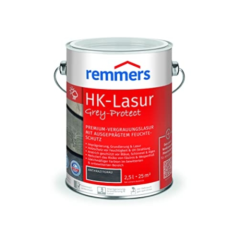 Remmers HK-Lasur 3in1 Grey-Protect anthrazitgrau, 2,5 Liter, Holzlasur aussen, 3n1: Imprägnierung, Grundierung & Lasur, Holzschutz vor Feuchtigkeit & UV-Strahlung