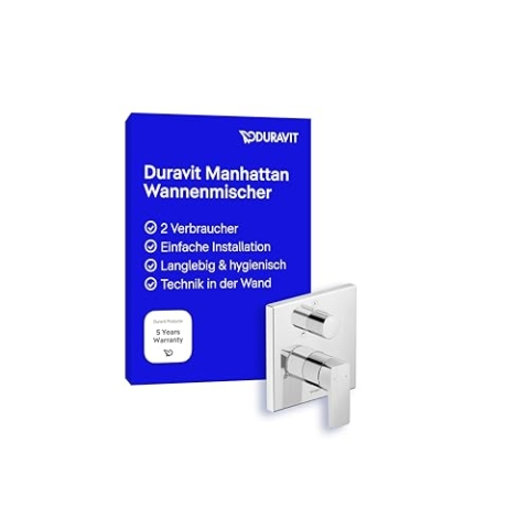 Duravit Manhattan Wannenarmatur Unterputz für 2 Verbraucher, Einhebel-Wannenmischer mit Keramikmischsystem, Chrom