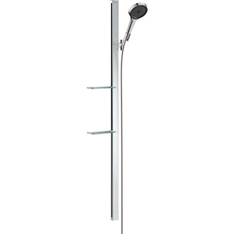 hansgrohe wassersparendes Duschsystem Rainfinity (Duschkopf, Stange 150cm, Seifenschalen, 3 Strahlarten) chrom