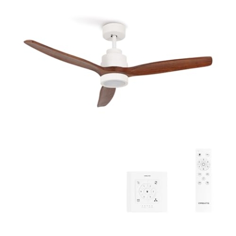 CREATE / WINDSTYLANCE/Deckenventilator mit Beleuchtung Weiß Dunkelholzflügel mit Wandschalter und Fernbedienung / 40W, Ø132 cm, 6 Geschwindigkeiten, Timer, Sommer-Winterbetrieb, doppelte Höhe