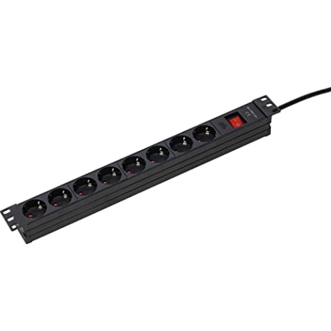 as - Schwabe 19" Steckdosenleiste 8-Fach schwarz - 1HE - 3 m Kabel mit Schutzkontaktwinkelstecker - Für Serverschränke - Steckdosen 45° - mit beleuchtetem EIN-/Ausschalter, 18191