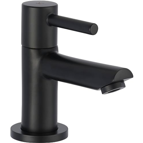 Saqu Shine Kaltwasserhahn für Gäste-WC Höhe 10.4 cm, Kaltwasserarmatur antibakteriell & langlebig, Waschtischarmatur Matt Schwarz für Waschbecken