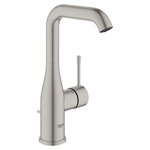 GROHE Essence, Waschtischarmatur hoch, wassersparend (Wasserhahn für das Bad, mit Zugstangen-Ablauf, 24cm hoch, langlebige Oberfläche, einfache Installation am Waschbecken), edelsthal, 32628DC1