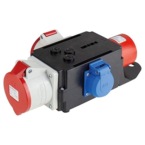 as - Schwabe MIXO Starkstromverteiler – CEE-Stecker 400V/32A/5-polig, ca. 7 kW - Starkstrom Adapter - 1 x Schuko, 1x CEE 400 V, 16 A, 5-polig, 1x CEE 400 V, 32 A, 5-polig - Made Germany – IP44, 60525