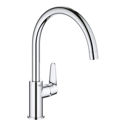 GROHE BauCurve- Einhand-Spültischarmatur (schwenkbarer Rohrauslauf 360°, langlebig, hoher Auslauf, getrennte innenliegende Wasserwege), chrom, 31536001