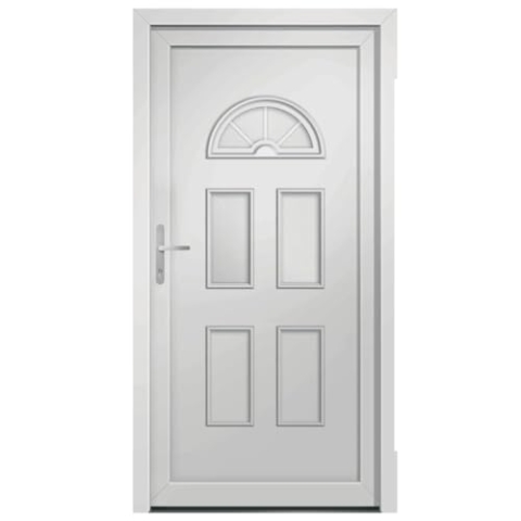 vidaXL Haustür, Tür mit verstellbarer Scharniere, Eingangstür mit 5 Punkt Pilzzapfenverriegelung, Vordertür Aluminiumschwelle Isolierverglasung Stahlverstärkung, Weiß PVC