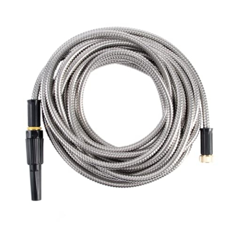 Esschert Design 10m Garten Bewässerungs Schlauch Edelstahl Metall knickfrei rostfrei flexibel