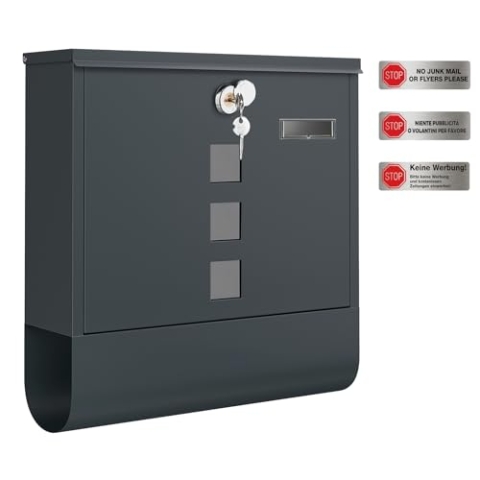 SONGMICS XXL Briefkasten, Postkasten, Schloss mit Kupfer-Schließzylinder und drehbarer Abdeckung, Sichtfenster, Namensschild, Zeitungsfach, einfache Montage, 11 x 37 x 37 cm, anthrazit GMB120G01