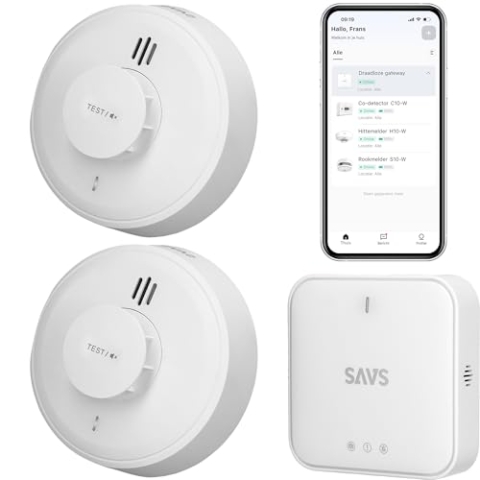 SAVS LinkSmart® Intelligentes Bundle - 2 H10-W Hitzemelder und G10 Gateway - 10 Jahre Batterie - Küchenmelder - Funktioniert über App - WiFi - Drahtlos RF koppelbar - Wärmemelder - Smart Home