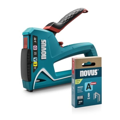 NOVUS TOOLS Handtacker J-17 Set mit 1800 Klammern │ 3-in-1 Tacker für Holz, Stoffe und Folien mit ABS-Kunststoffgehäuse │ Für Feindraht- und Flachdrahtklammern 6-14 mm und Nägel 16 mm