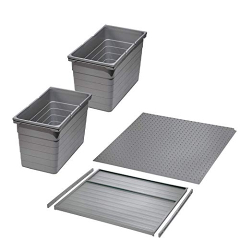 Ninka Abfalltrennsystem eins2vier KB 600 mm, Seitenstärke 16 mm Höhe 330 mm 2x 25L, 1x 60er Bodenplatte, 1x 60er Deckelplatte, 2x Führungsleiste alugrau für Tandembox von SO-TECH®
