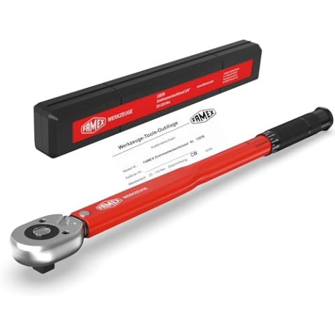 FAMEX 10876 Drehmomentschlüssel 3/8 Zoll (10mm)-Antrieb 20-110 Nm - für Messung in beiden Drehrichtungen - Motorrad, Auto, Fahrrad, geprüft