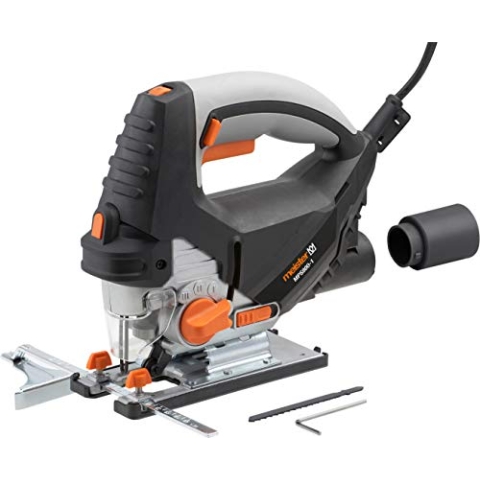 Meister Pendelhub-Stichsäge 800 W, MPS800-1-3 Pendelstufen - 45° Gehrungsschnitte - 6-stufige Hubzahlvorwahl - Staubsaugeradapter & Späneblasfunktion / Handsäge mit Laser-Markierhilfe /5453400 Schwarz
