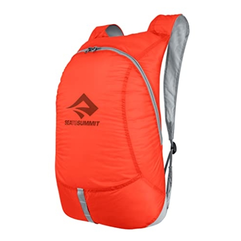 Sea to Summit - Ultra-Sil Tagesrucksack 20L - Wasserabweisender & Ultraleichter Rucksack - Cordura-Gewebe 30D - Eiergroßer Packsack - 2-Wege-Reißverschluss - Für Reisen - Spicy Orange - 72g