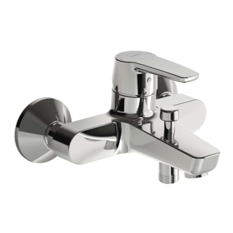 Hansa 51442193 Badewanne Mischbatterie für Wandaufbau HANSAPINTO | automatische Rückstellung Brause/Wanne, Luftsprudler | 20/19l/min, Ausladung: 157 mm
