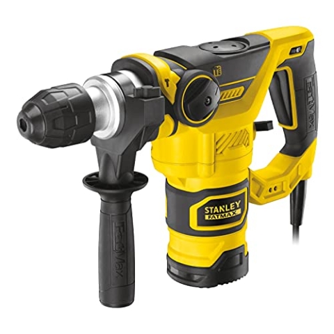 Stanley FatMax SDS-plus Bohrhammer FME1250K (1.250 Watt, 3,5 Joule, mit Pneumatik-Hammerwerk, mit Rechts-/Linkslauf, staubversiegelt, inkl. SDS-Adapter & Bohrfutter, 2x Bohrer, 1x Meisel, Koffer)