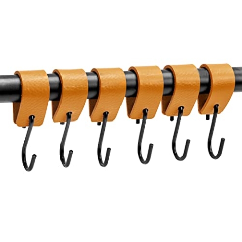 Brute Strength - S Haken Mit Lederschlaufe - Gelb - 24X - 12,5 x 2,5 cm - Kleiderhaken Garderobenhaken Fleischerhaken Leder