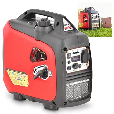 HECHT Inverter 2000 Watt Stromerzeuger Notstromaggregat – 4 Liter Benzin Tank – 6 Stunden Laufzeit – leise – Mobile Stromversorgung auch für spannungssensible Geräte wie Laptop, Handy, TV & Co.