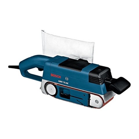 Bosch Professional Bandschleifer GBS 75 AE (750 Watt, inkl. Gewebeschleifband, Staubsack, Grafitplatte)