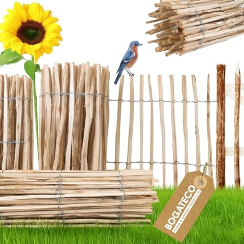 BOGATECO Staketenzaun Haselnuss Kastanie | Holz-Zaun 50 cm Hoch & 500 cm Lang | Lattennabstand 4-5 cm | Perfekt als Gartenzaun | Zaun Garten Steckzaun Holzzaun | Langlebige