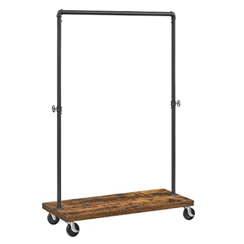 VASAGLE Kleiderständer auf Rollen, Garderobe, Garderobenständer, insgesamt bis 80 kg belastbar,, Ablage, arretierbare Rollen, Industrie-Design, Wohnzimmer, Flur, vintagebraun-schwarz HSR65BX