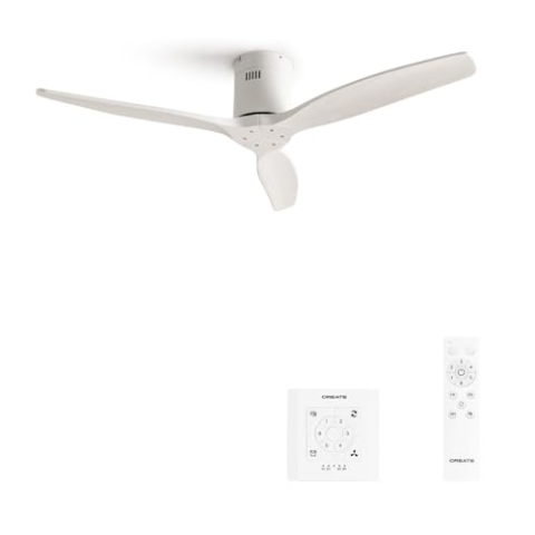 CREATE / WINDCALM NATURAL WOOD M/Deckenventilator Weiß mit Wandschalter und Fernbedienung / 40W, Timer, Ø132 cm, 6 Geschwindigkeiten, Sommer-Winterbetrieb