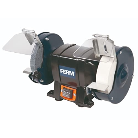 FERM BGM1020 Doppelschleifmaschine 250W - 150mm - Incl. P36 und P60 Schleifsteinen, Schutzbrille und Funkenfänger, Schwarz