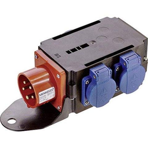 as - Schwabe MIXO Starkstromverteiler – CEE-Stecker 400V/16A/5-polig, ca. 11 kW - Starkstrom Adapter - 3 x Schutzkontaktsteckdose - Stromstation Baustelle - Außenbereich – Made Germany – IP44, 60524
