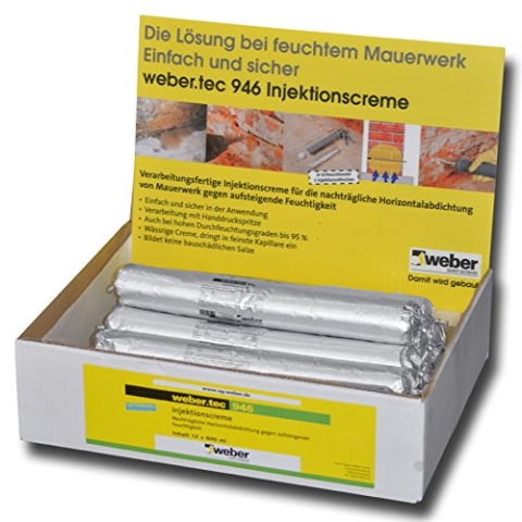 Injektionscreme Horizontalabdichtung weber.tec 946 I Injektionscreme auf Silanbasis I einsatzbereit, leicht anwendbar, für Handfeuerwaffen 12 x 600 ml