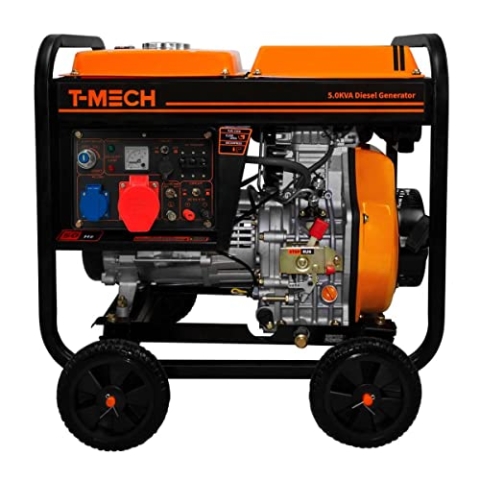 5kVA Diesel Stromerzeuger Offen Generator Stromaggregat Notstromaggregat 10PS 230 / 400V 6.3kW Dreiphasig E-Start WS GS Ausgang Pulverbeschichtet 12,5L Kraftstoff Kap. 77dB 4 Räder Werkzeug & Trichter