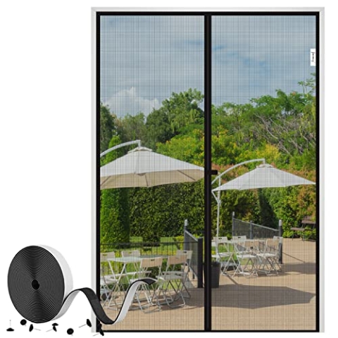 fowong Fliegengitter Tür Magnet 75×210 cm, Update Magnet Insektenschutz Balkontür, Verstärkt Magnet Fliegenvorhang, Klebemontage Ohne Bohren Mitte Öffnung-schwarz