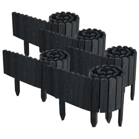 Floranica 10 m Beeteinfassung Flexibler Holzzaun 5 St. 2 m x 20 cm Anthrazit Steckzaun aus Kiefernholz Rasenkante Teichzaun Rollboard 5 tlg Erweiterbares Zaunset für Garten