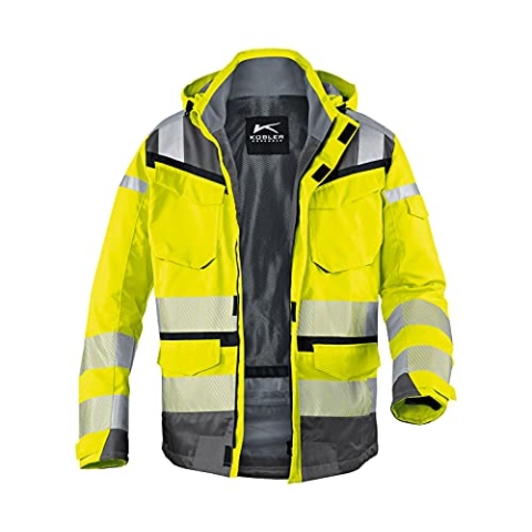 KÜBLER REFLECTIQ Warnschutzjacke warngelb, Größe M, Herren-Wetterjacke aus Mischgewebe, wasserdichte Warnschutzjacke