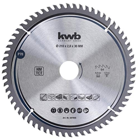 kwb Kreissägeblatt 210 x 30 mm, sehr feiner Schnitt, Sägeblatt geeignet für Arbeitsplatten, Holz und beschichtete Platten