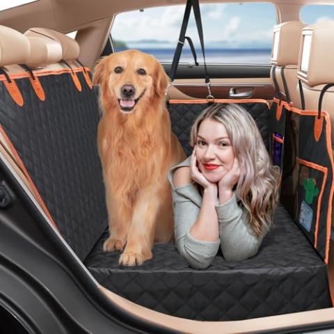 Euqvunn Hundedecke Auto Rückbank Fester Boden, [Breitere Größe & Metallclip] Kofferraumschutzmatte, Wasserdichter Hundeautositz Rückbank, Hunde Hängematte Universal für alle Autos, SUVs, Kofferräume