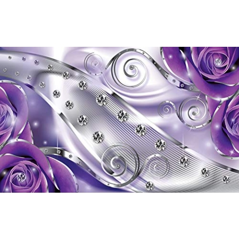 Forwall Fototapete lila Blumen 3D Abstrakt Rosen Luxus Diamant Moderne Wohnzimmer Schlafzimmer Vlies Tapete Wandtapete UV-Beständig Hohe Auflösung Montagefertig (2497, V8 (368x254 cm) 4 Bahnen)