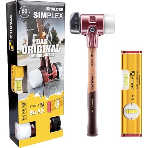 HALDER-Plusbox Galabau, SIMPLEX-Schonhammer D60, Gummikomposition mit Standfuß/Superplastik plus STABILA Wasserwaage | 3027s024