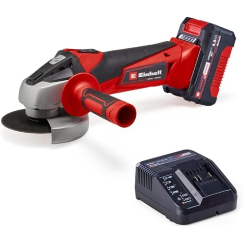 Einhell Akku-Winkelschleifer TC-AG 18/115 Li (1x4,0Ah) (18 V, 115 mm Scheiben-Ø, 28 mm Schnitttiefe, Softstart, Zusatzhandgriff, inkl. 1x 4,0 Ah Akku & Ladegerät)