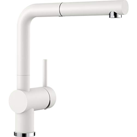 BLANCO LINUS-S | Küchenarmatur in silgranitweiß | Hochdruck | Mit herausziehbarem Schlauch | Rückflussverhinderer | Keramik Kartusche | Gesicherte Wasserqualität & wassersparend