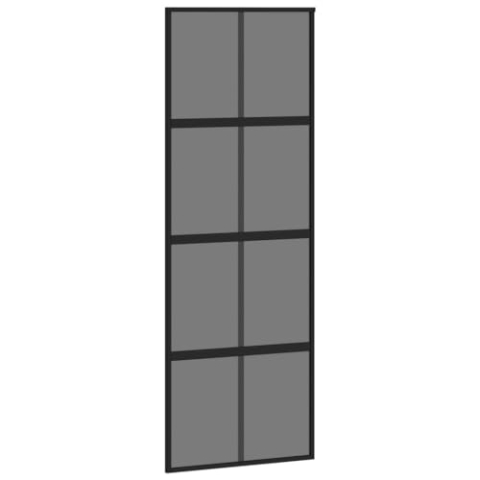 vidaXL Schiebetür, Glasschiebetür mit Metallrahmen, Schlank Glastür Tür mit Zubehör, Innentür Zimmertür, Schwarz 76x205 cm Hartglas Aluminium