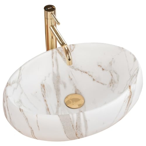 Rea Waschbecken Waschtisch Aufsatzwaschbecken Keramik Handwaschbecken Aufsatz Waschschale Oval Elfenbein Matt Stein Marmor 33x48 Badezimmer