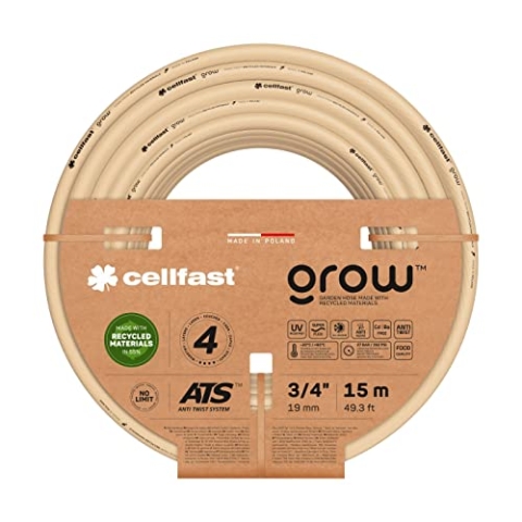 Cellfast Gartenschlauch GROW, Strapazierfähig, Flexibel, 4-lagig, Durable ATS Trikot, UV und Algenfest, Schwermetallfrei, 27 Bar, -20/+60° Verschluss: 3/4", 15m