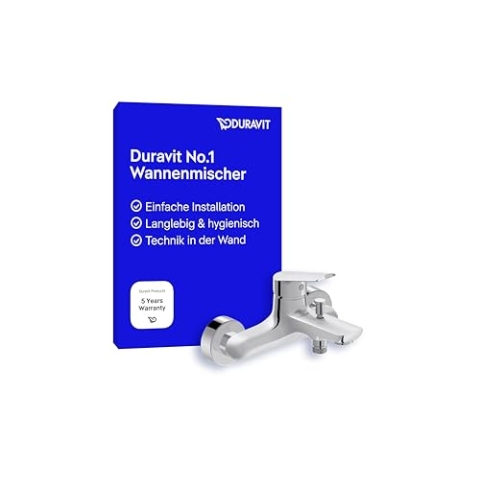 Duravit No.1 Wannenarmatur Aufputz für 2 Verbraucher, Einhebel-Wannenmischer mit Keramikmischsystem und Rückflussverhinderer, chrom